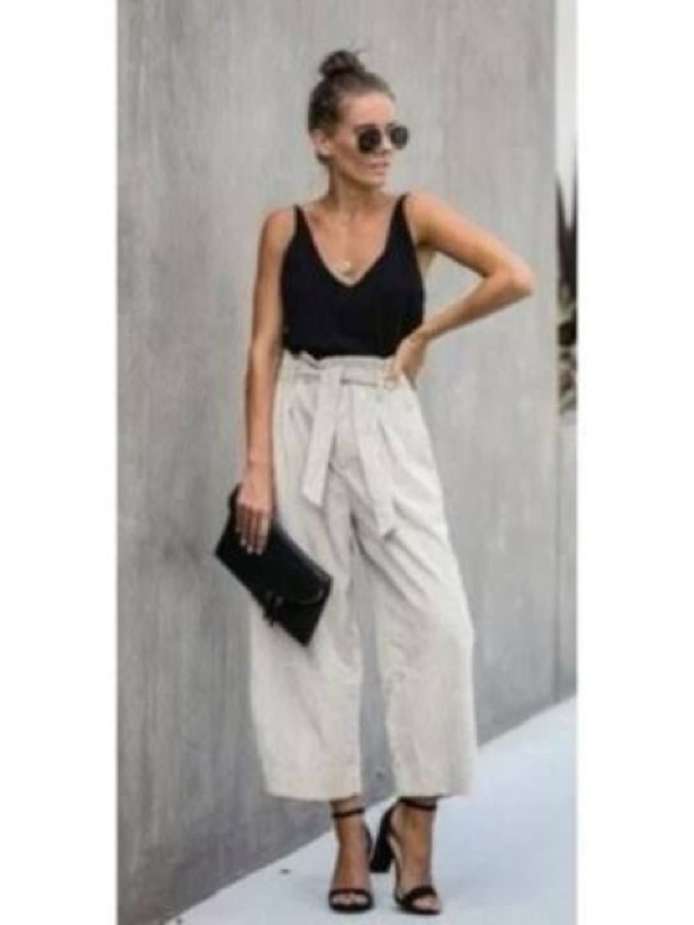 NWT BLANKNYC Sand Beige Wide Leg Linen Paperbag Tie Waist Pants Small